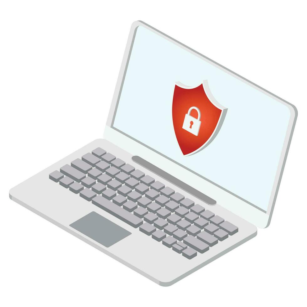 Isometric Laptop with Lock on Screen vector
