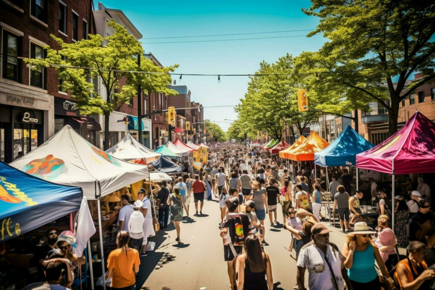 A bustling street festival on a warm day photo