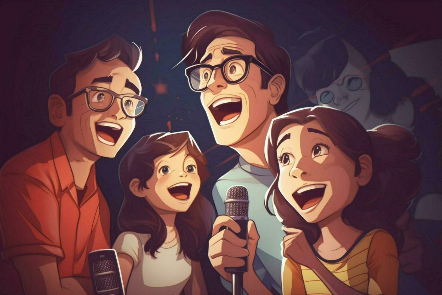 A dad and his family singing karaoke together photo