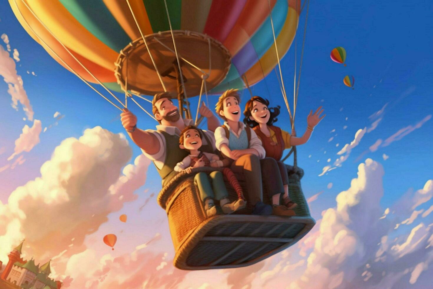 A dad and his family taking a hot air balloon ride photo