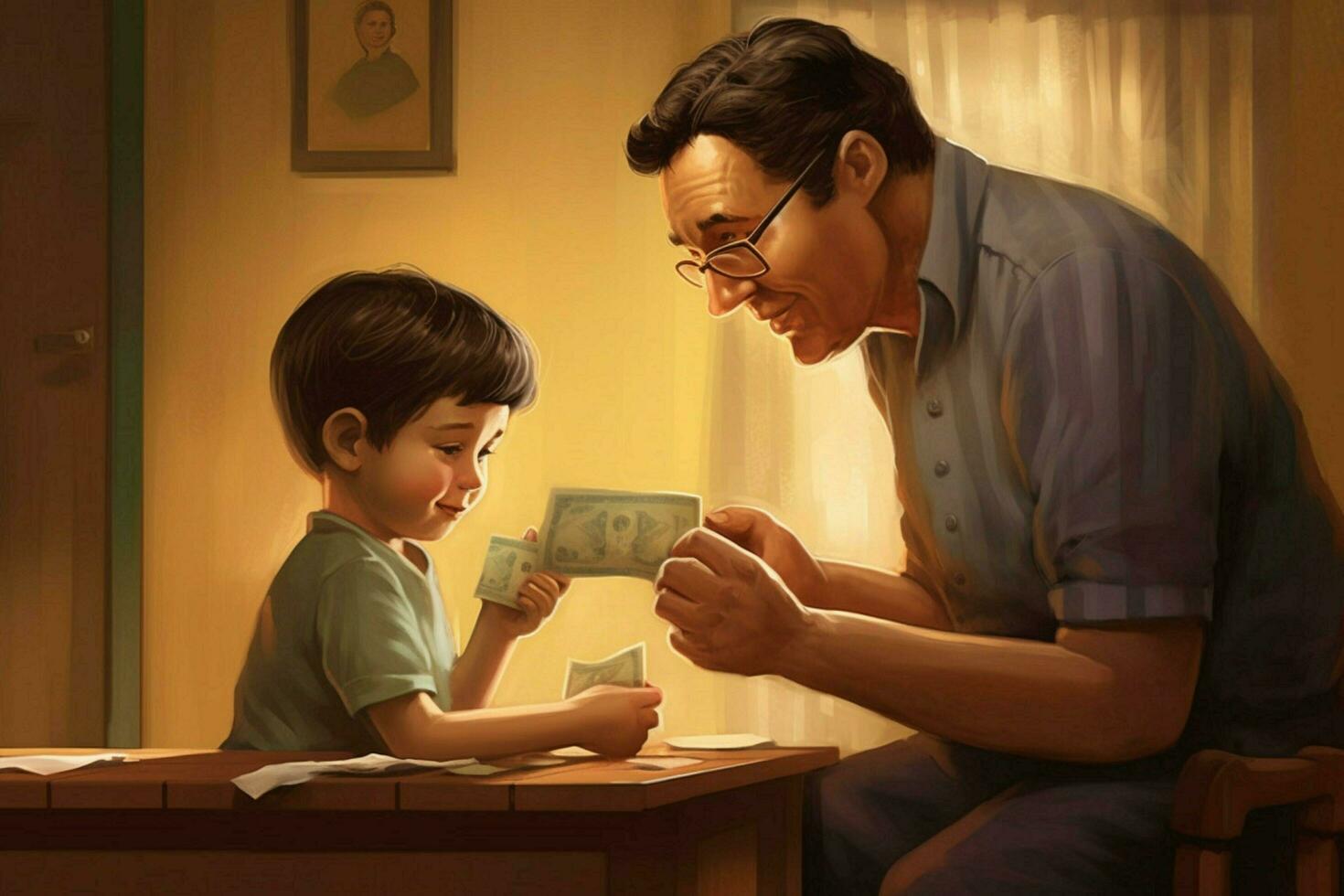 A dad receiving a handmade card from his child photo