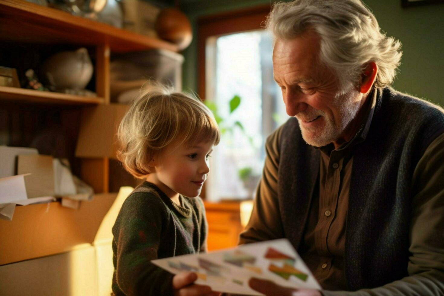 A dad receiving a handmade card from his child photo