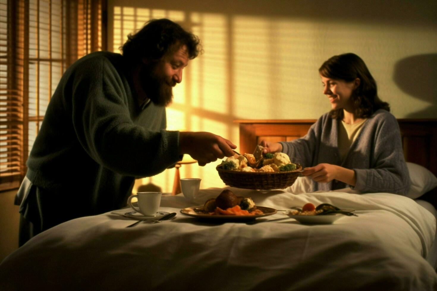A dad receiving a surprise breakfast in bed photo