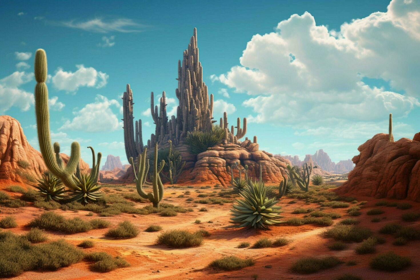 A desert landscape with a giant cactus photo
