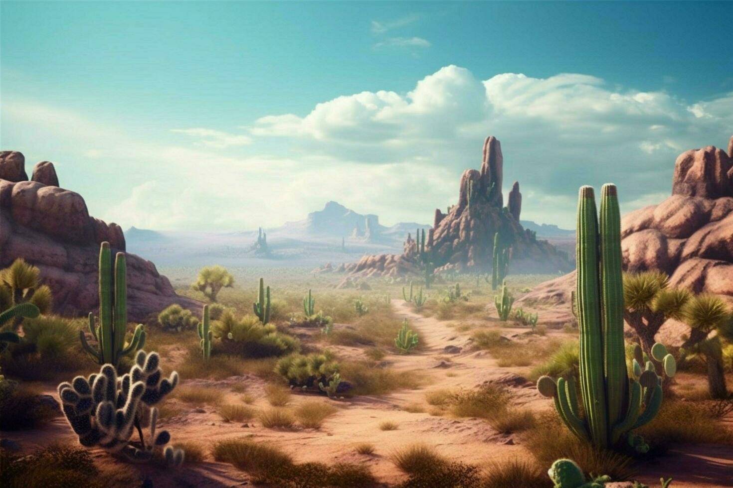 A desert landscape with a giant cactus photo