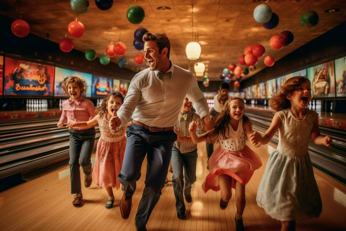 un familia juego de bolos en padres día foto