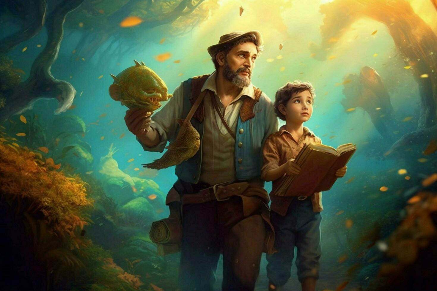 A father and child going on a treasure hunt photo