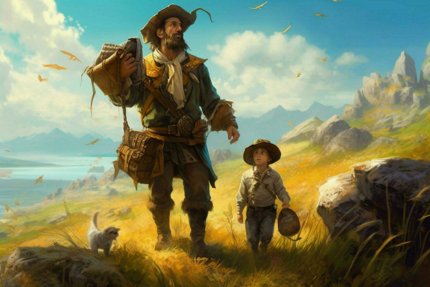 A father and child going on a treasure hunt photo