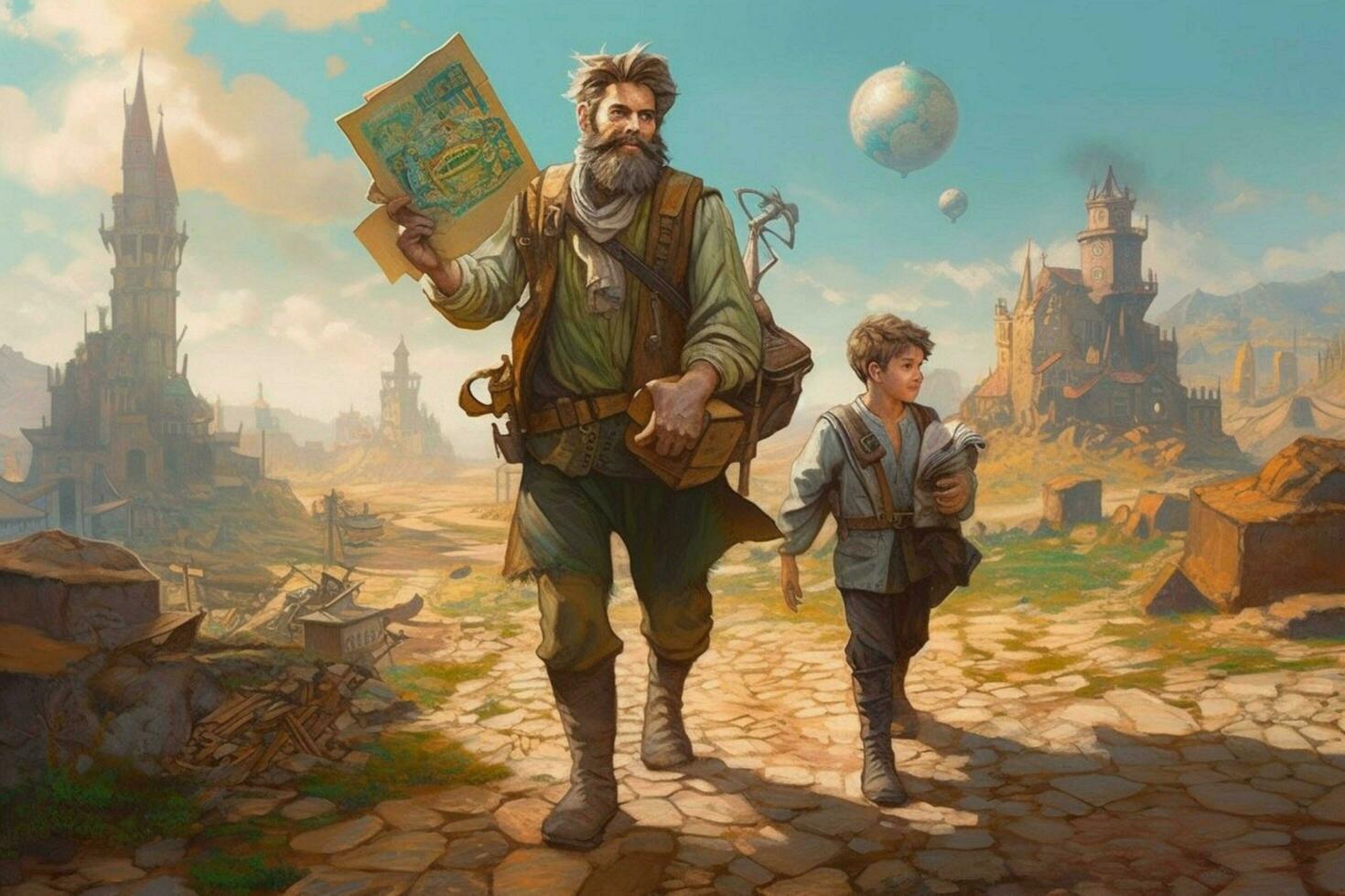 A father and child going on a treasure hunt photo