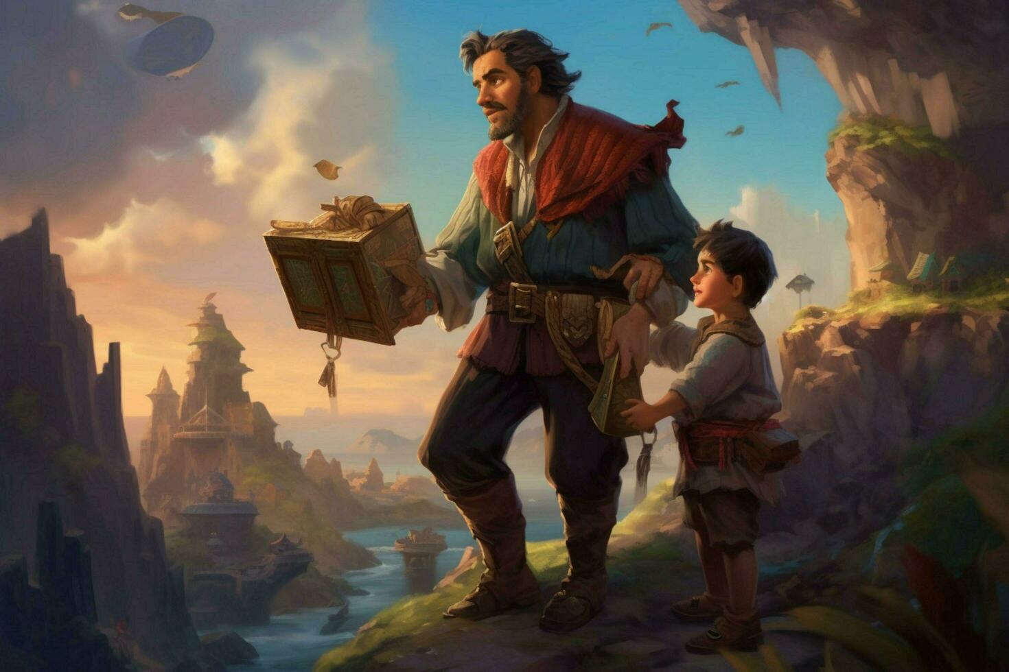 A father and child going on a treasure hunt photo