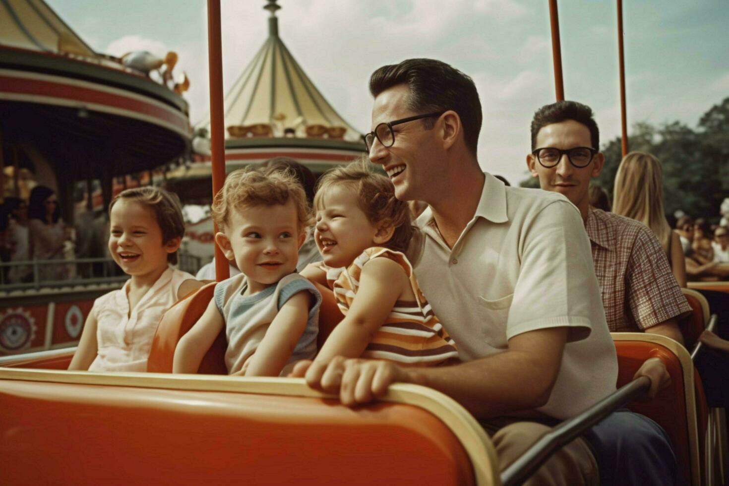 A father and his family enjoying a day at the amuse photo