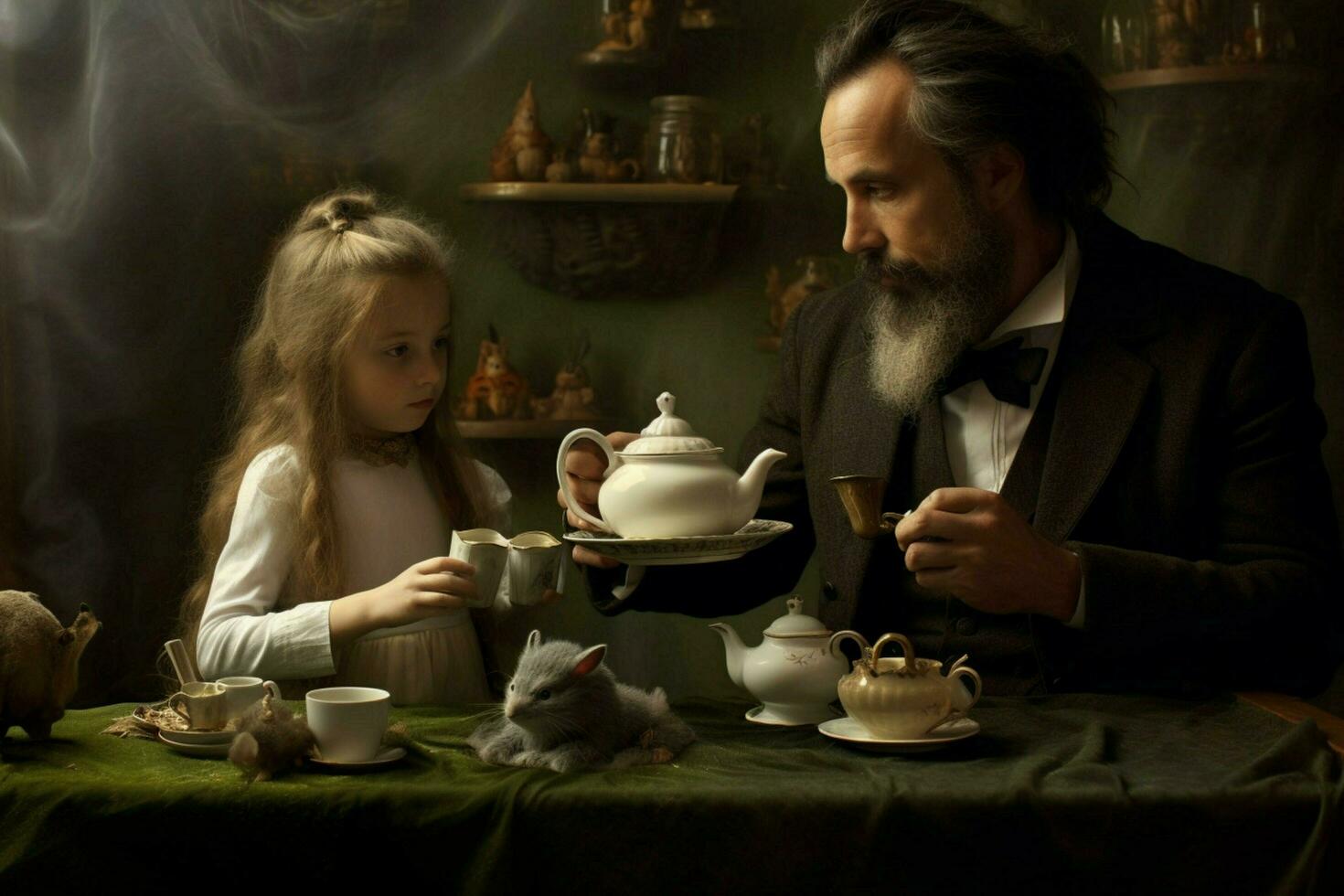 un padre y hija teniendo un té fiesta foto