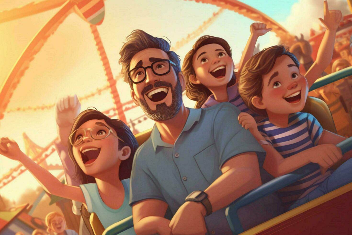 A father and his family enjoying a day at the amuse photo