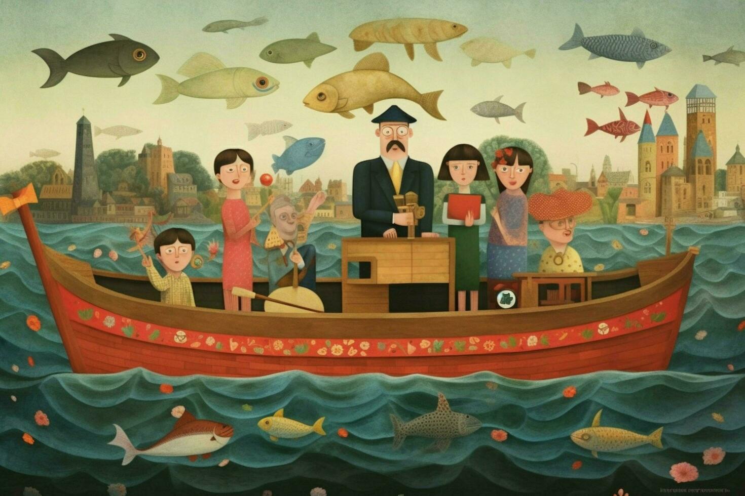 A father and his family going on a boat ride photo