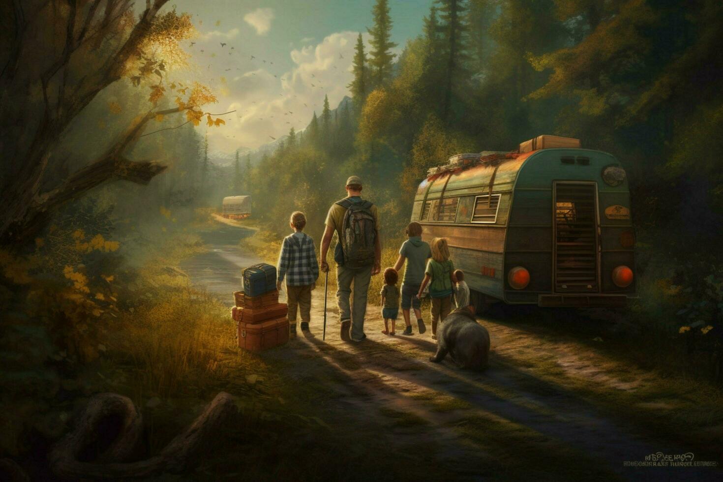 A father and his family going on a camping trip photo