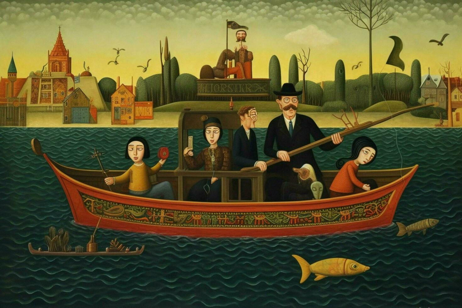 A father and his family going on a boat ride photo