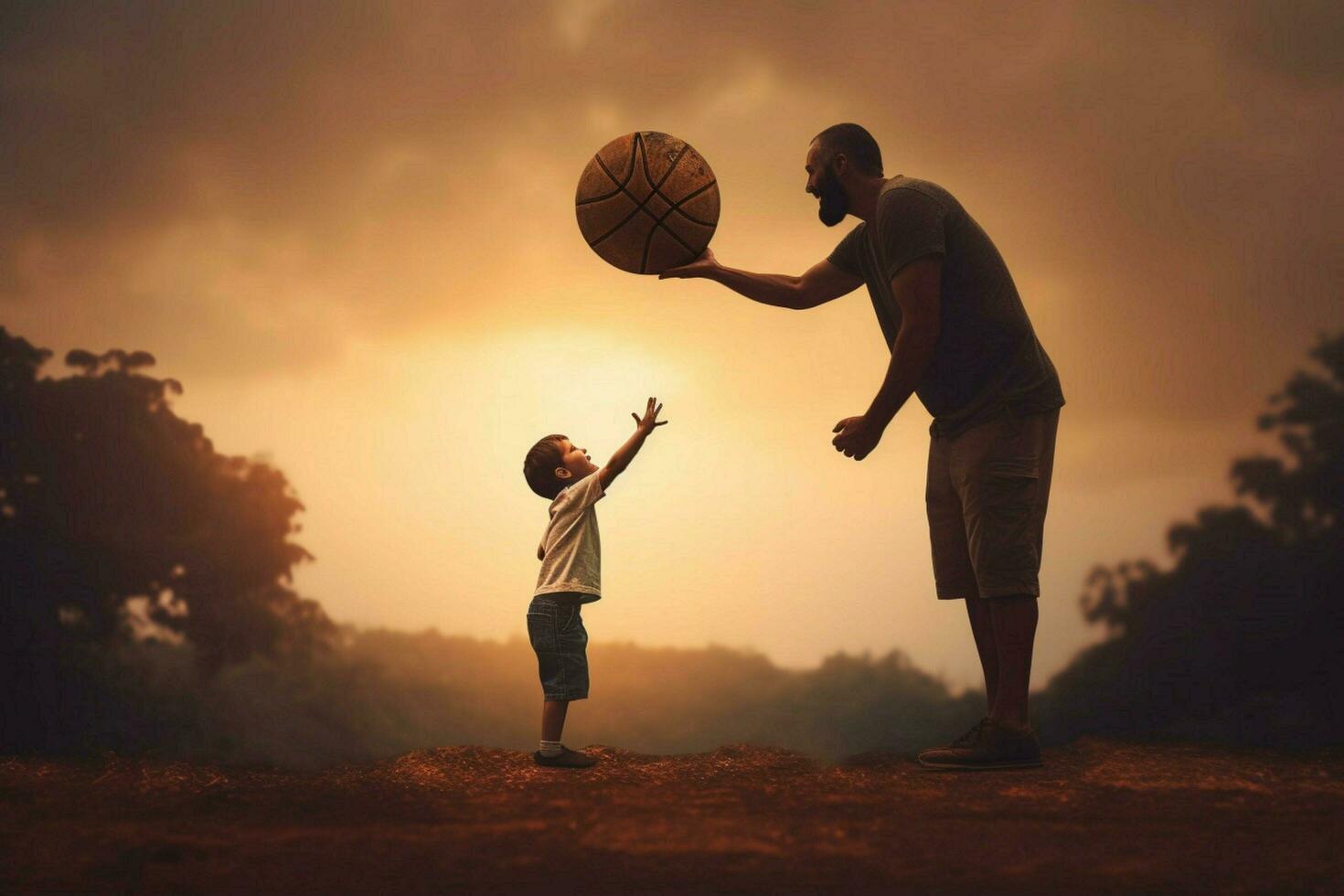 un padre y hijo jugando baloncesto juntos foto