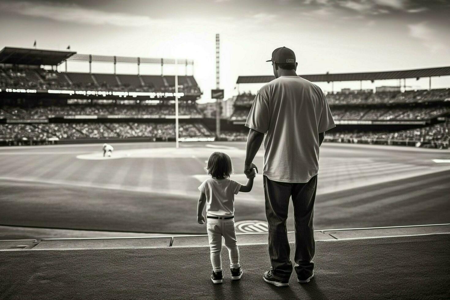 un padre tomando su niño a un béisbol juego foto