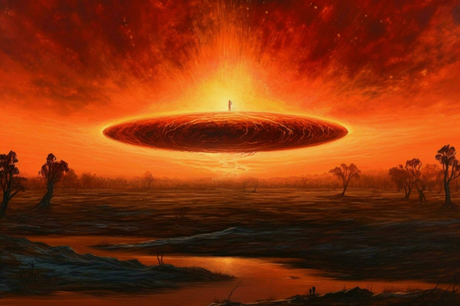 A fiery disk rises over the horizon photo