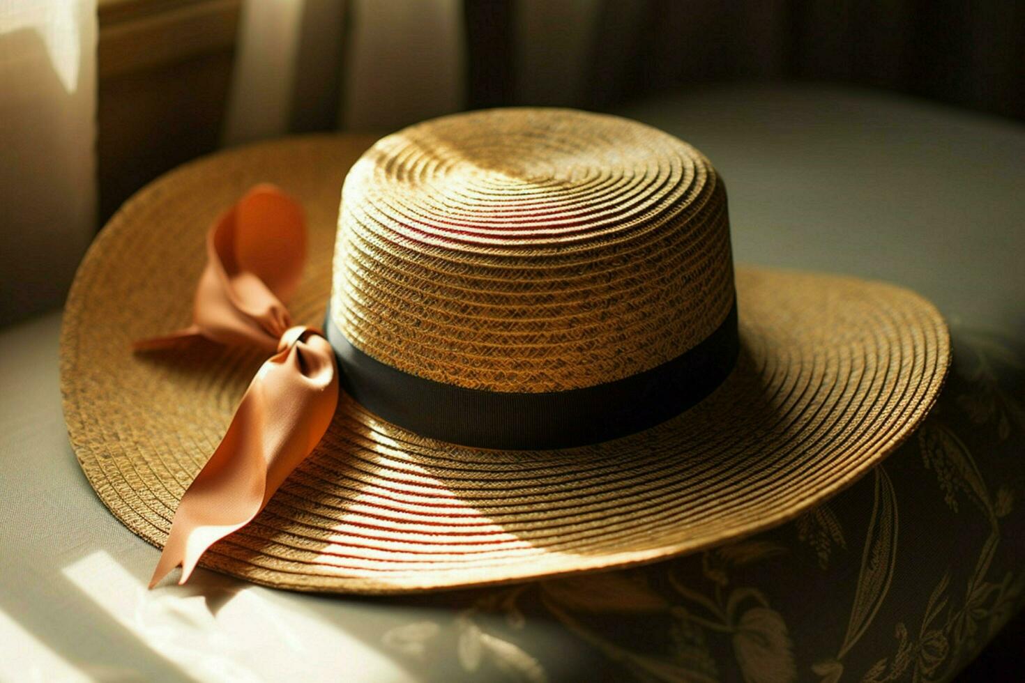 A floppy straw hat with a bow photo