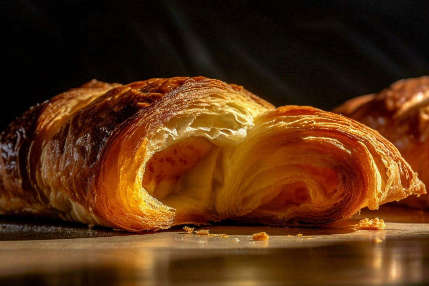 A food photograph of a French croissant captured wi photo
