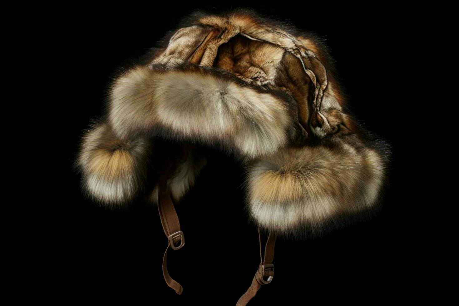 A furry trapper hat with earflaps photo