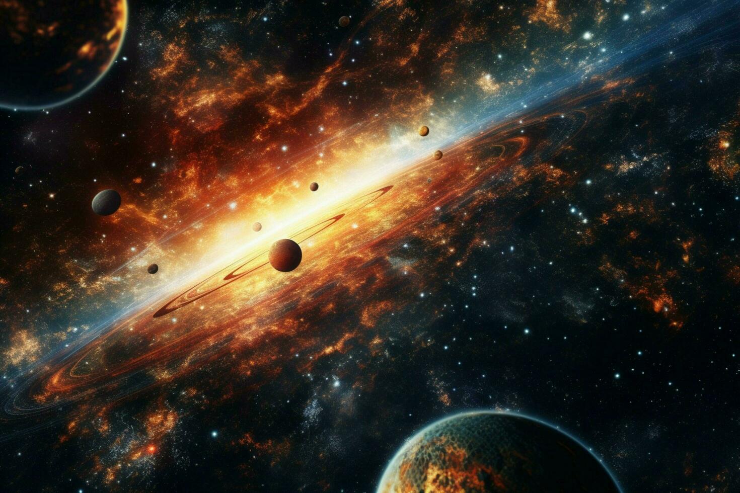 A galaxy with stars and distant planets photo