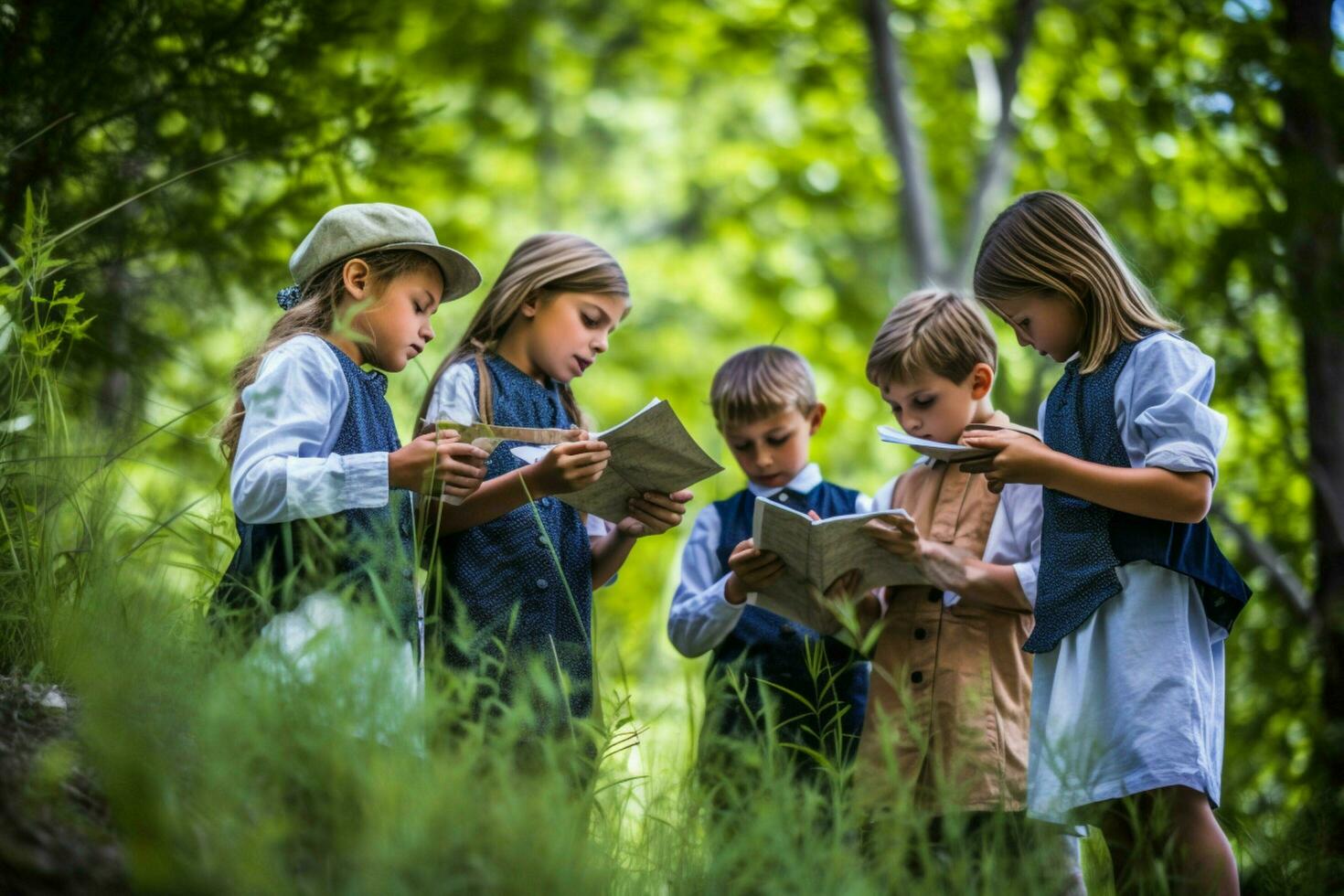 A group of children having a scavenger hunt photo