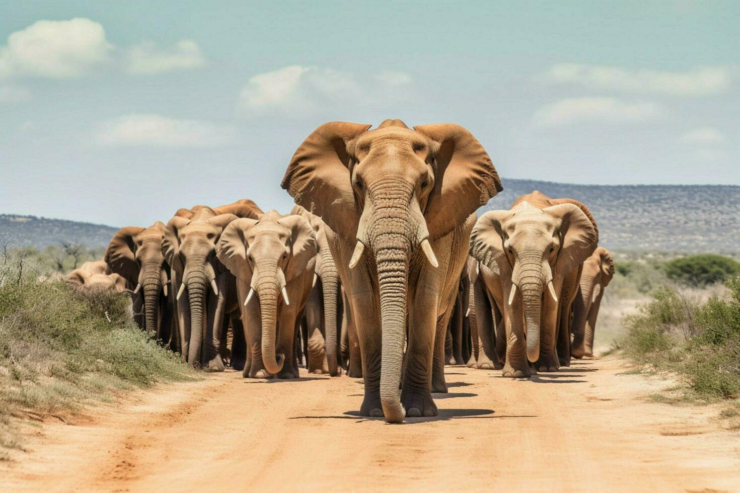 A herd of majestic elephants in the wild photo
