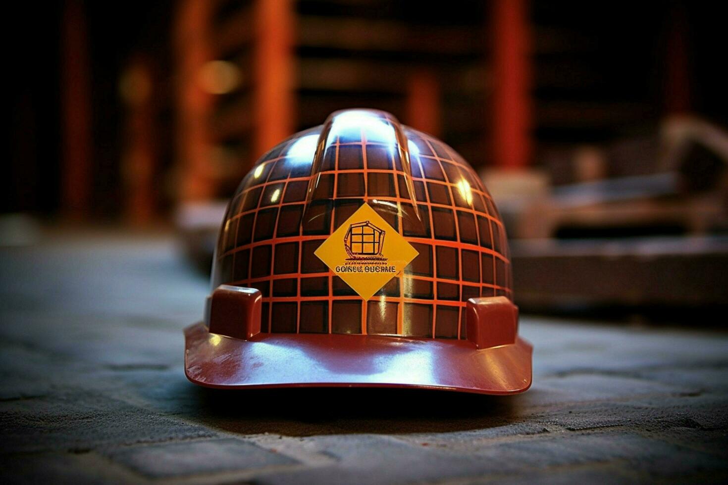 A hard hat with a construction company logo photo