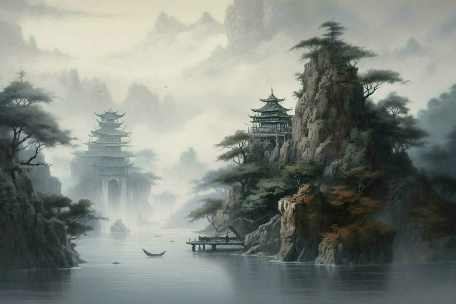 un paisaje pintura con un zen tono foto