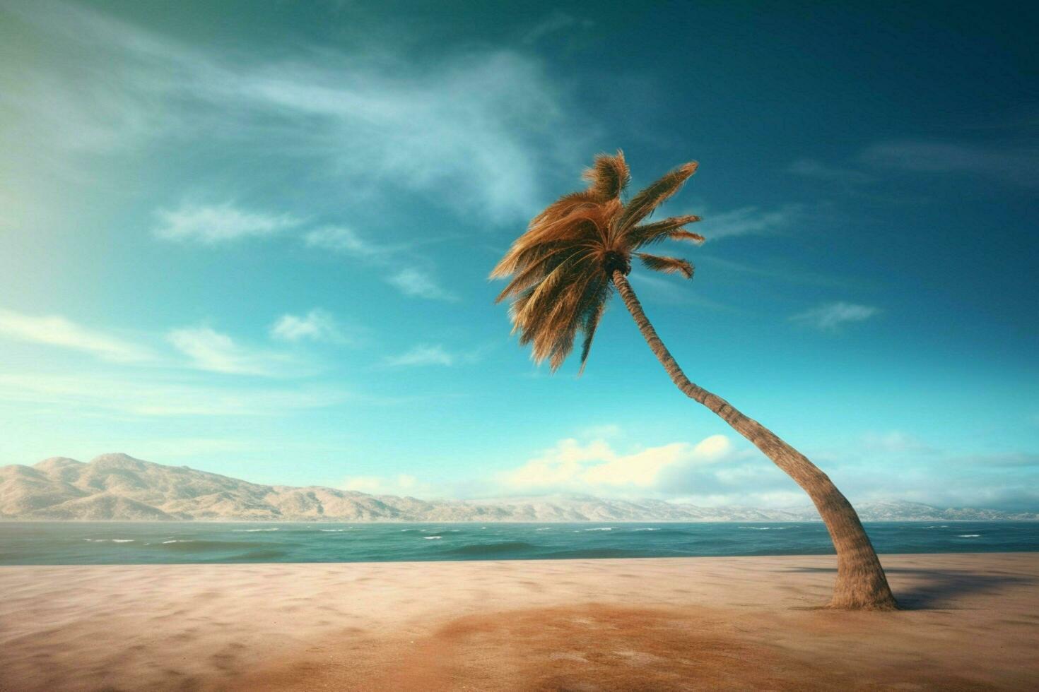 A lone palm tree swaying in the breeze photo