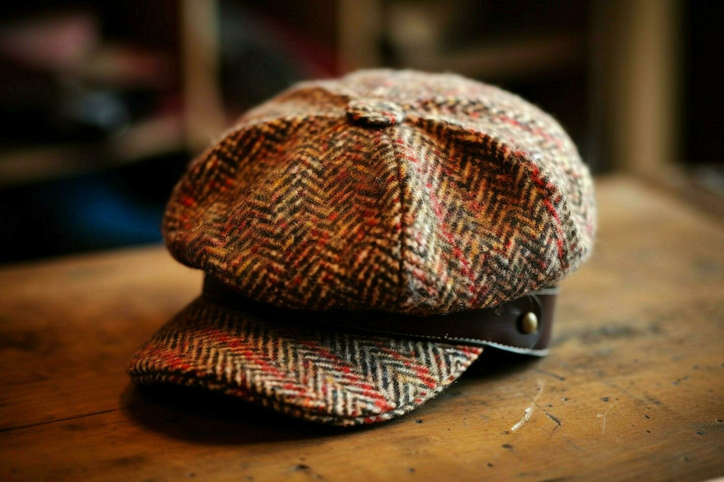 A newsboy cap with a tweed pattern photo