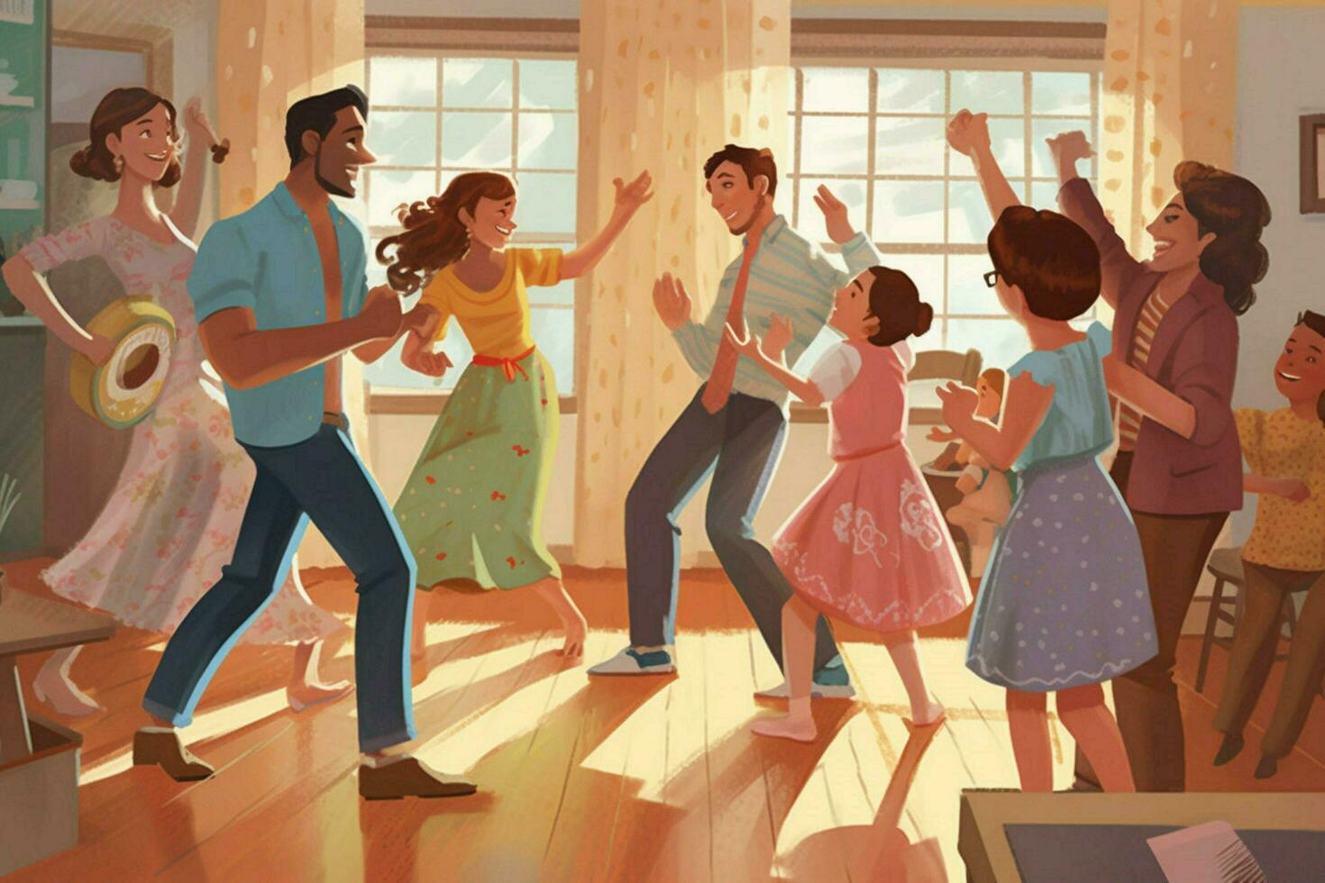 A parent-child dance party photo