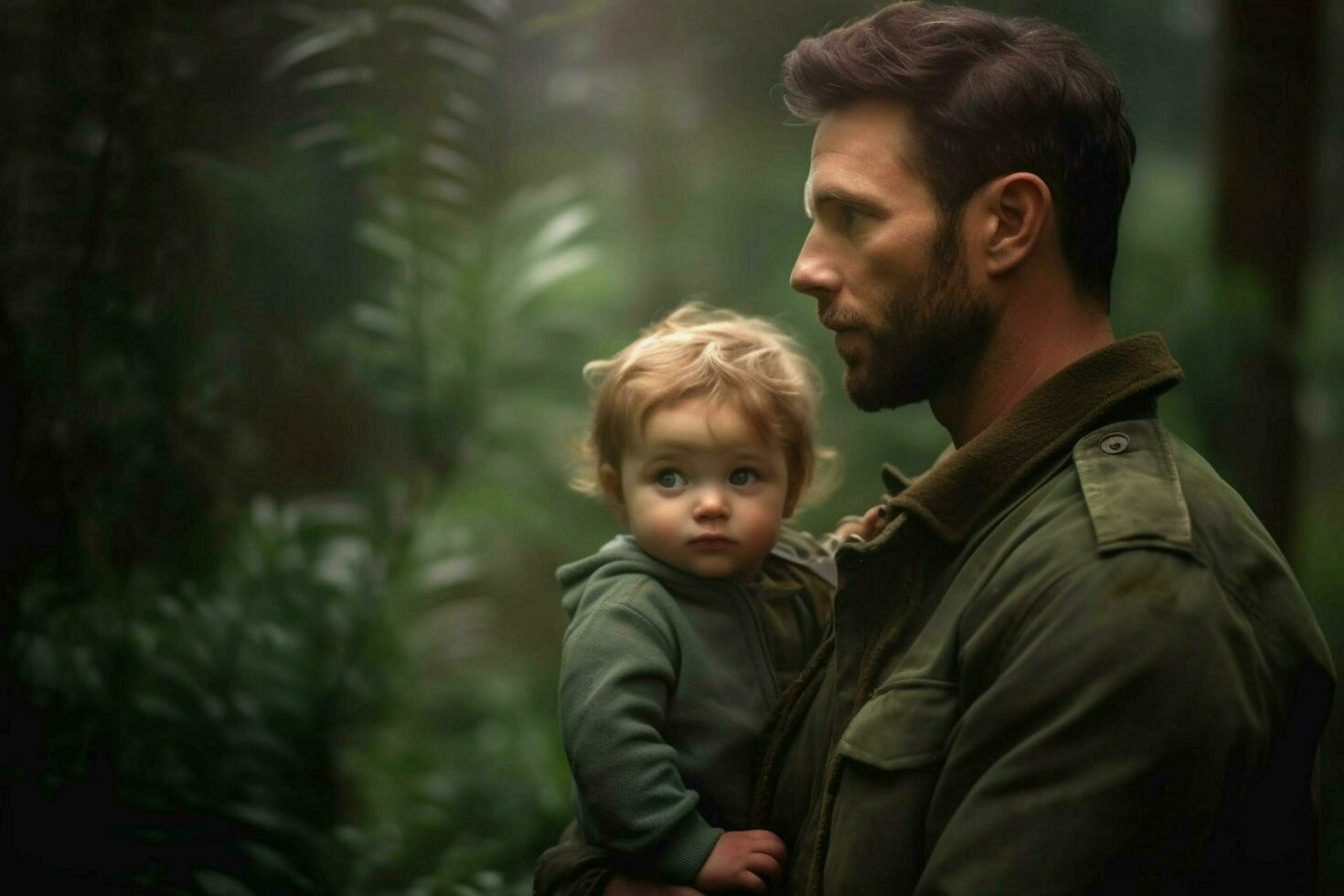 A portrait of a father and child in natural setting photo