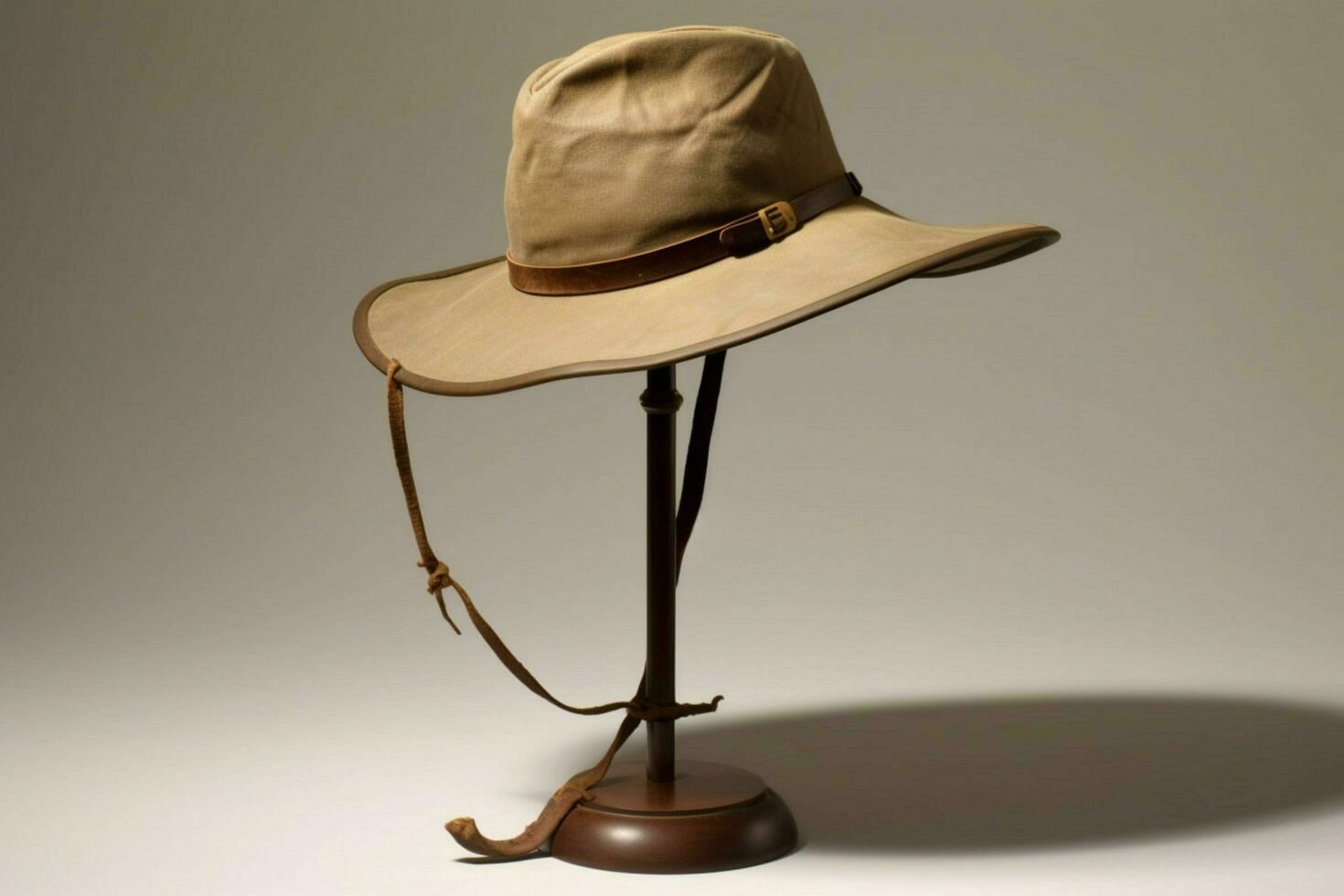 A safari hat with a chin strap photo