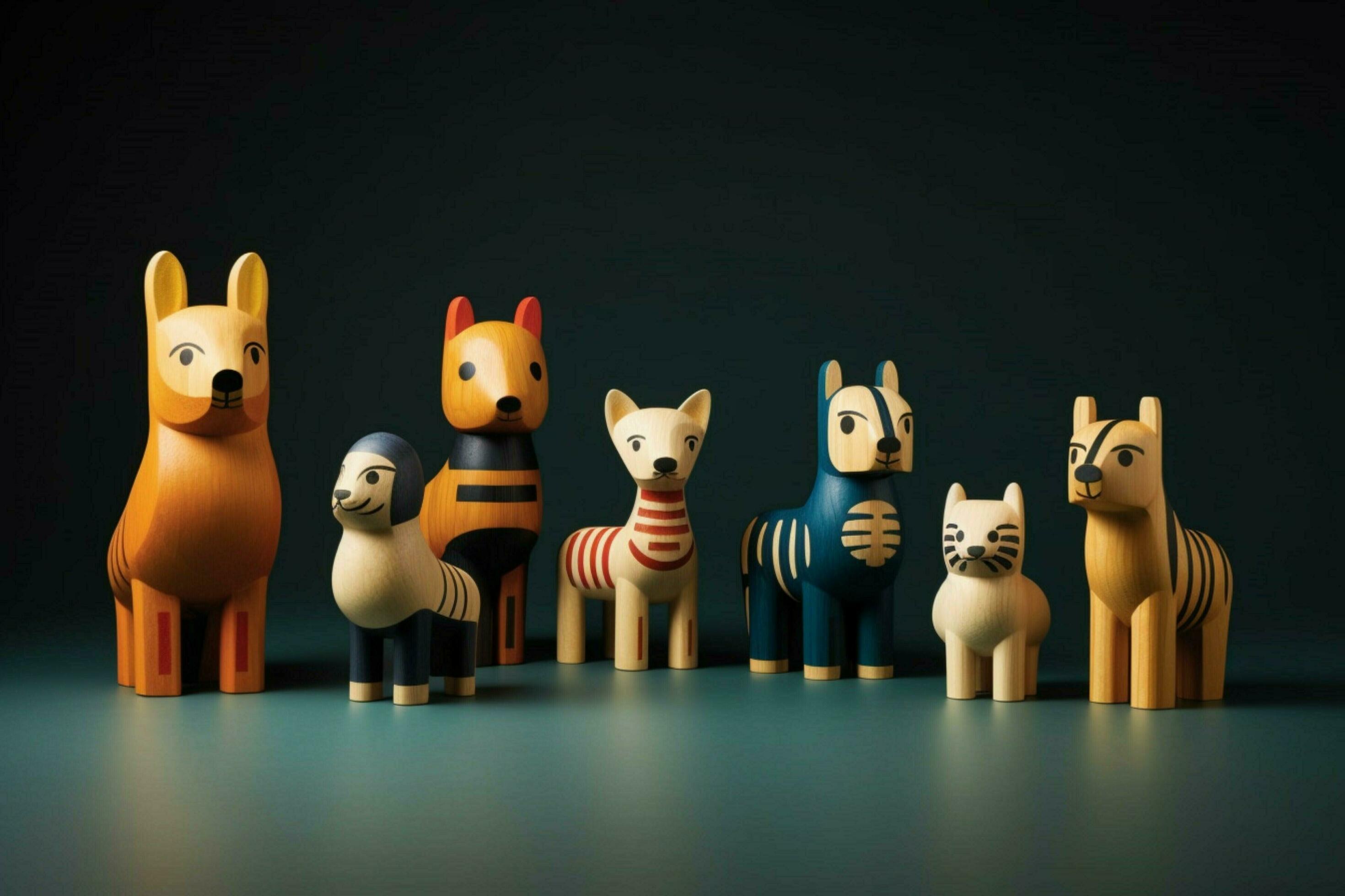A set of wooden animal figurines 30623548 Stock Photo at Vecteezy