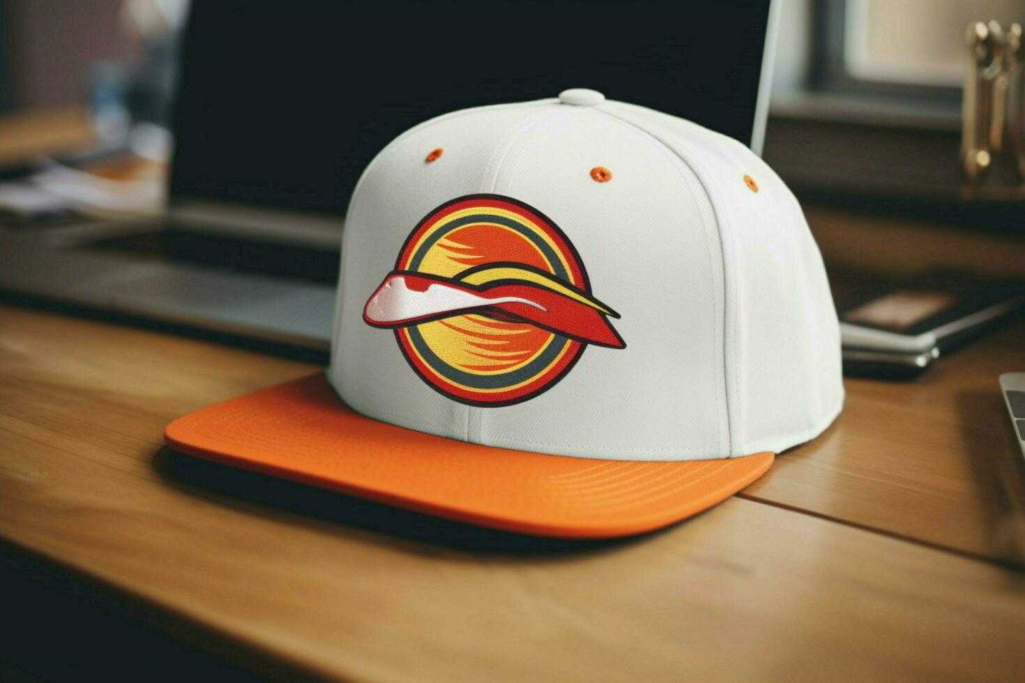 A snapback hat with a retro logo photo