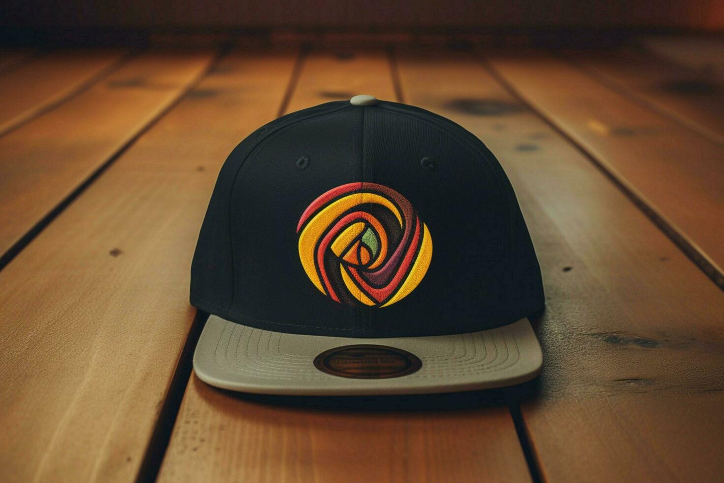 A snapback hat with a retro logo photo