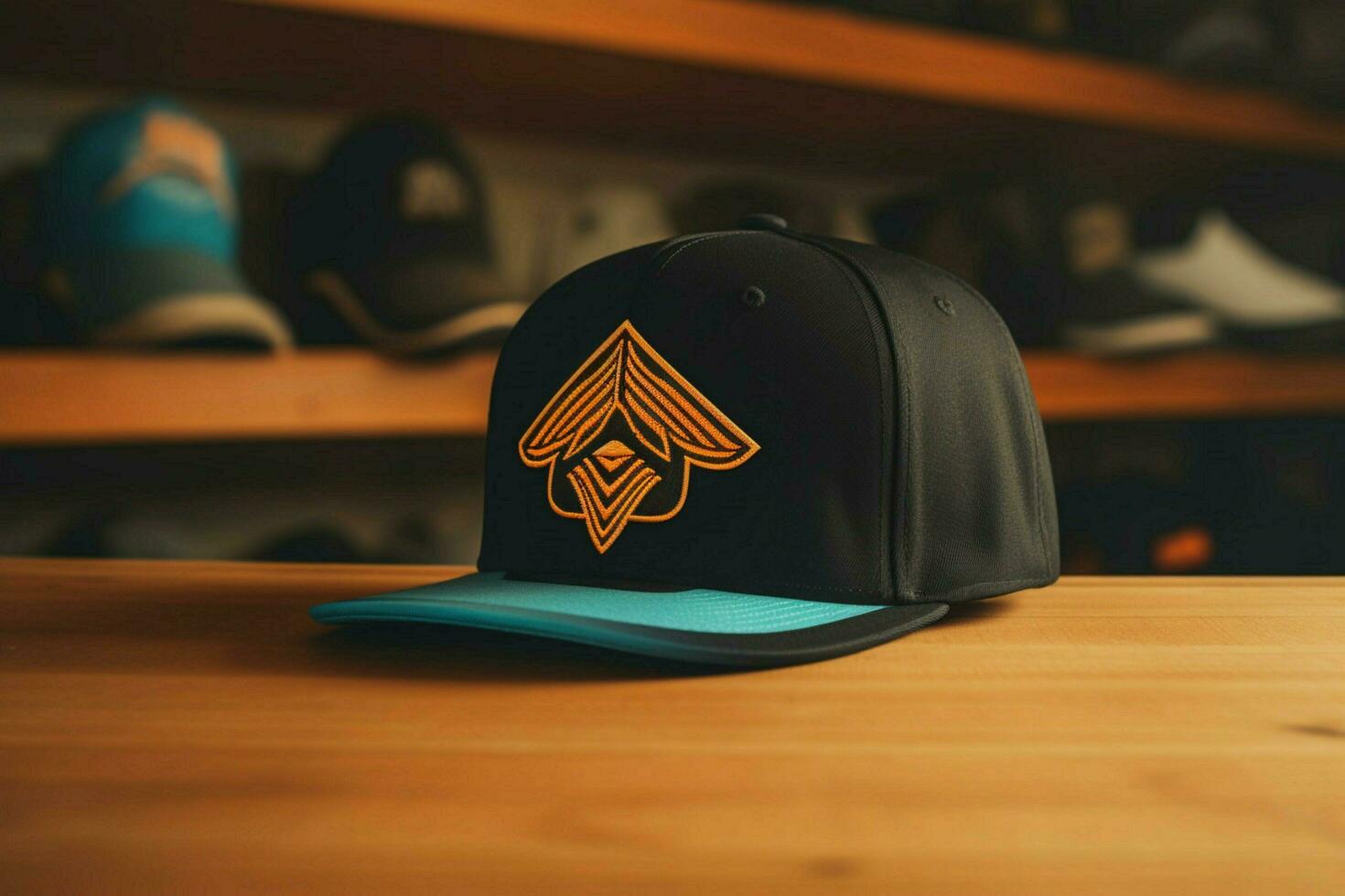 A snapback hat with a retro logo photo