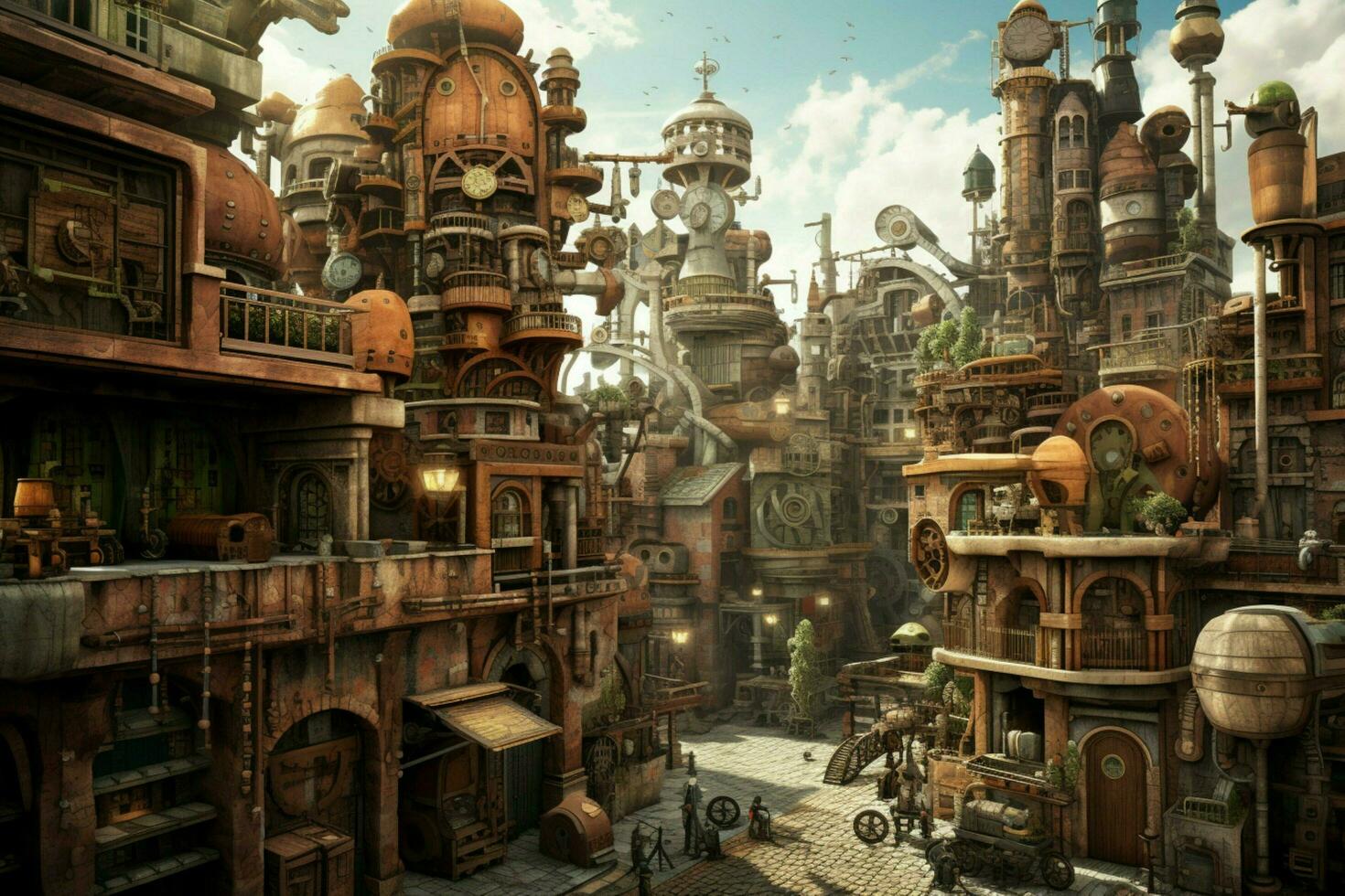 A steampunk-inspired city photo