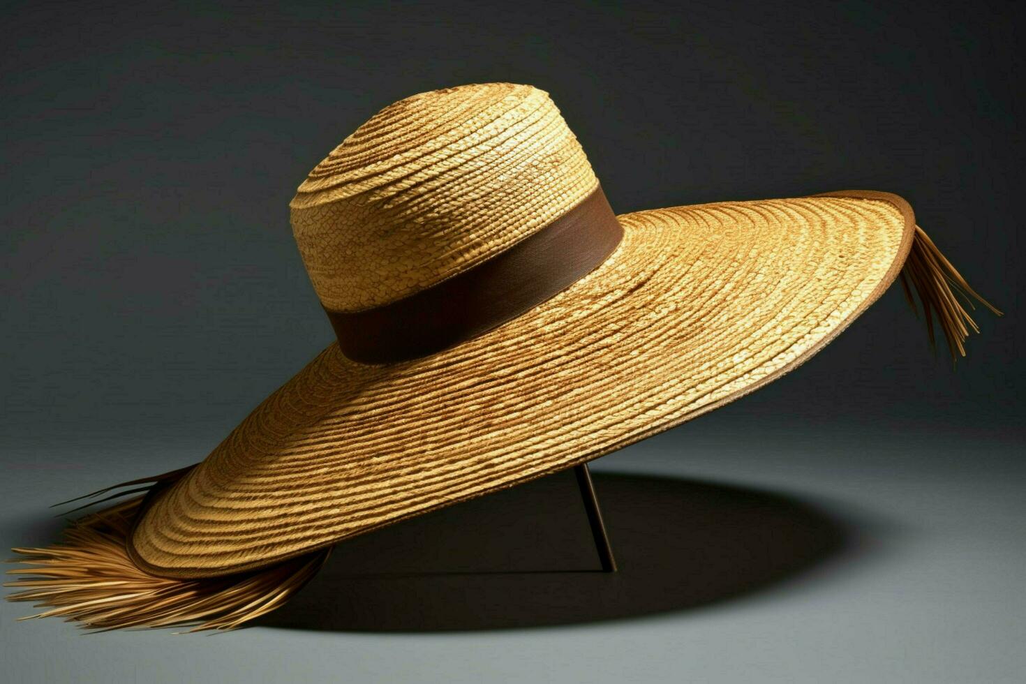 A sun hat with a raffia brim photo