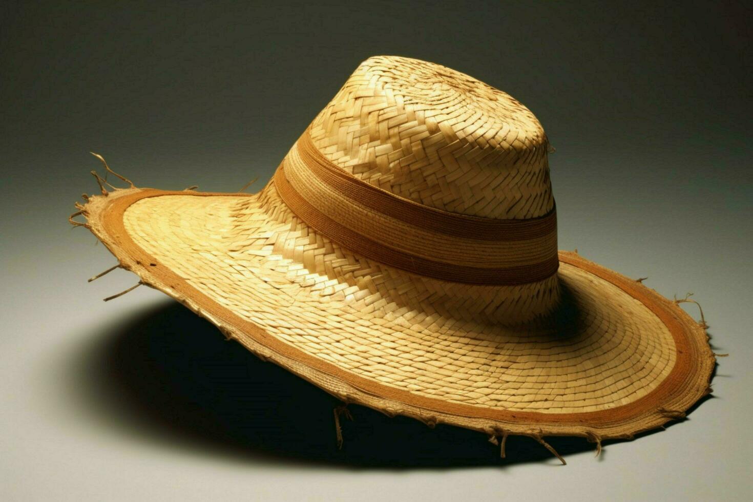 A sun hat with a raffia brim photo