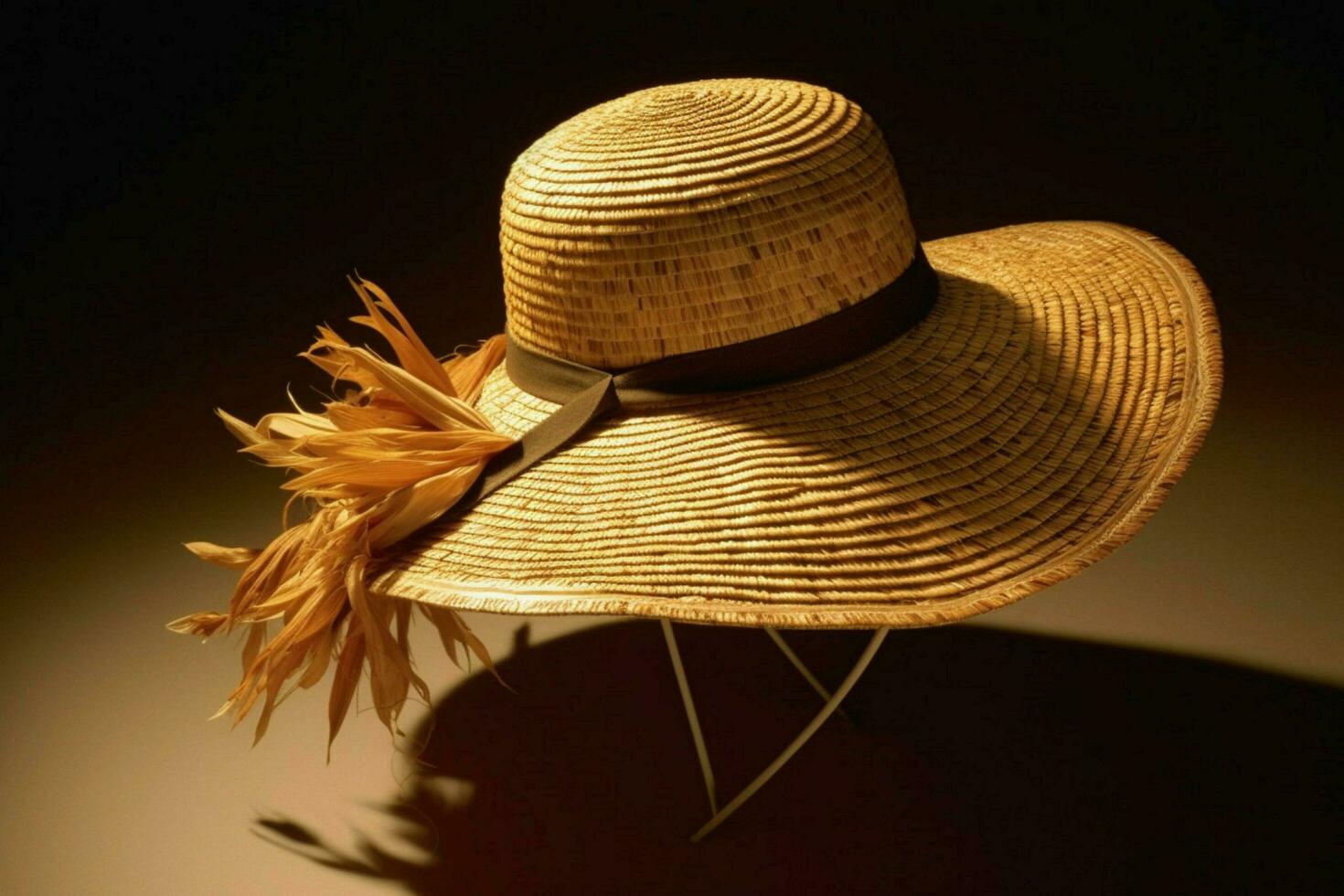 A sun hat with a raffia brim photo