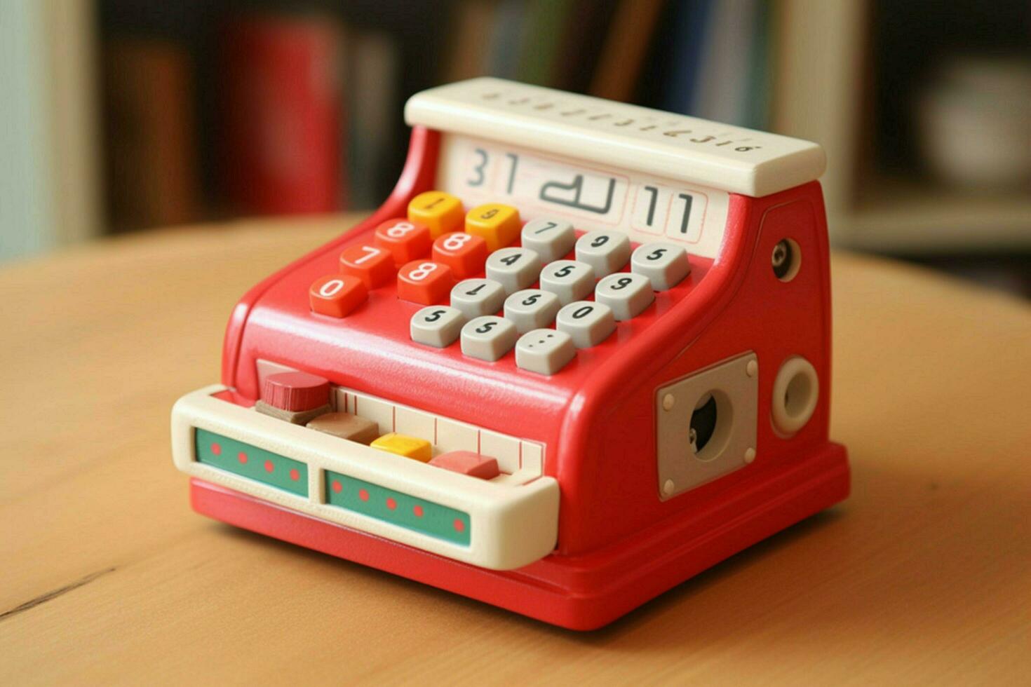 A toy cash register for pretend play photo