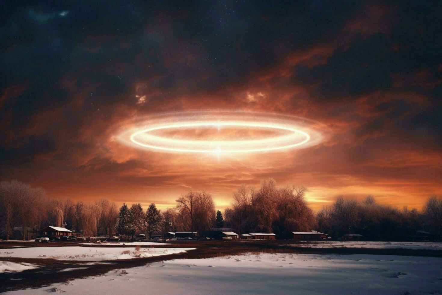 A warm halo spreads across the sky photo