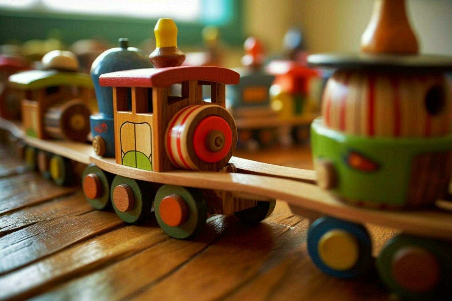 A wooden train set photo