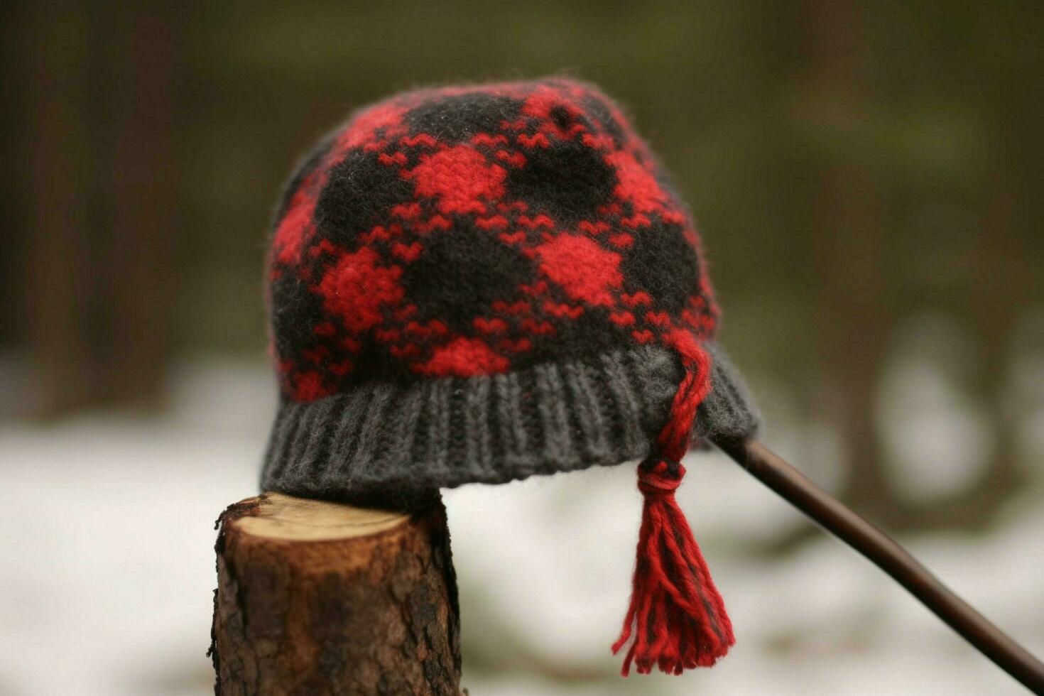 A woolen earflap cap with a plaid pattern photo