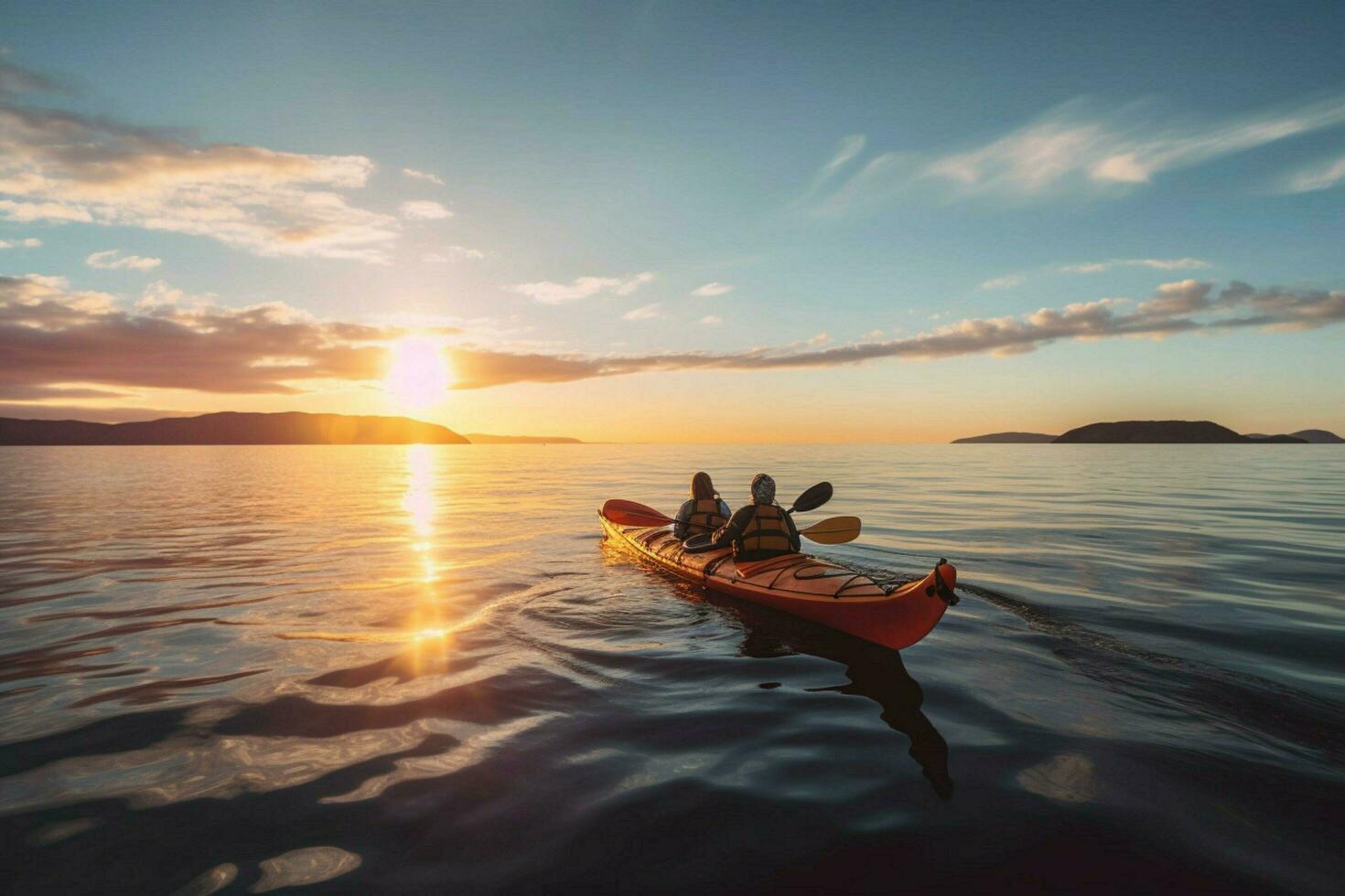 Adventure lovers kayaking in the sea photo