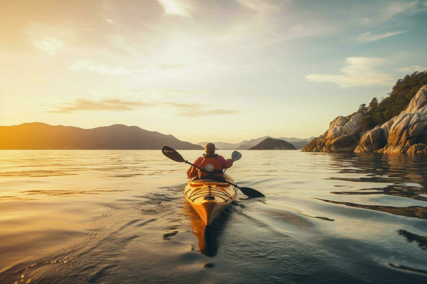 Adventure lovers kayaking in the sea photo